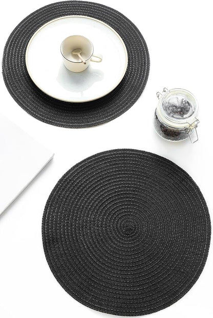 15 Inch Round Braided Placemats Set of 4, Washable Heat Resistant Cotton - Image 4