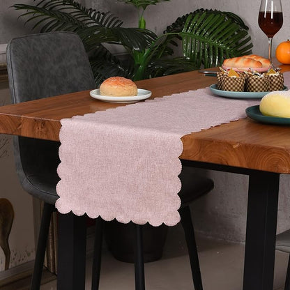 Pink Cotton Table Runner Farmhouse Scallop Style | Valentine's, Decorative - Image 2