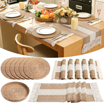 Boho Placemats 4/6/8 Set of Round Woven Placemat Macrame Style Bicolor by Gandeer