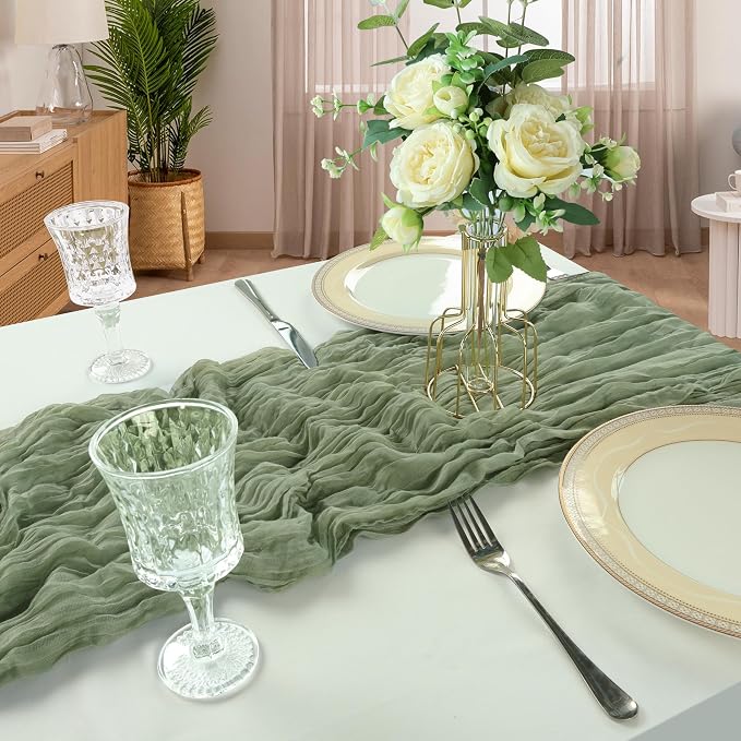 12 Pack 10Ft Sage Green Cheesecloth Table Runner 23 x 120 Inch | Gauze Rustic - Image 6
