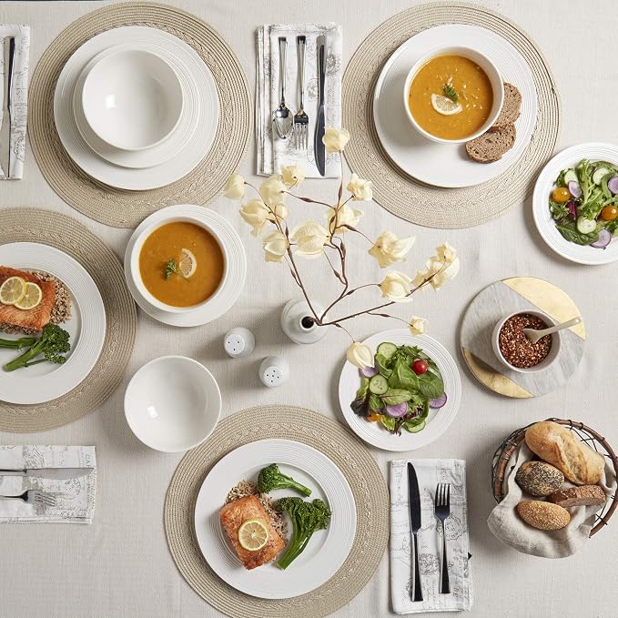 Tabletops Gallery Embossed Bone White Porcelain Round Dinnerware Collection- - Image 3