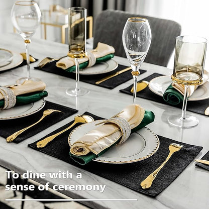 Home Brilliant Black Placemats Set of 6 Heat Resistant Dining Table Fall Place Mats Kitchen Cloth Table Mats, Black