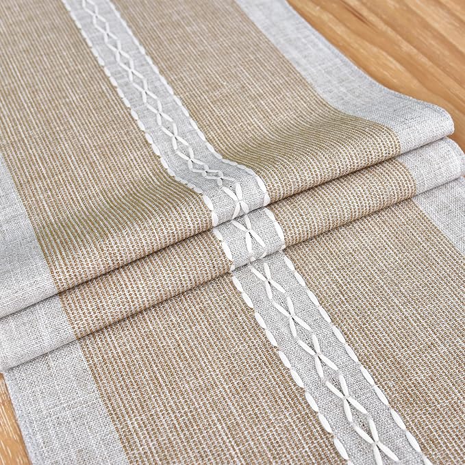 NEWISHER Farmhouse Braided Striped Embroidery Small Table Runner 36 inches | - Image 4