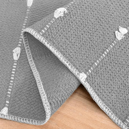 Artoid Mode Grey Farbic Rustic Cotton Woven Table Runner, Farmhouse Retro - Image 5
