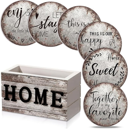 Queekay Coasters Set of 6 House Warming Gifts New Home Wooden Farmhouse Drink by Queekay