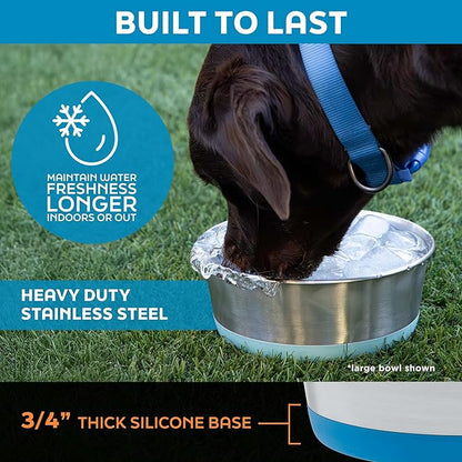 Master Pet Supply Stainless Steel Dog Bowls Set of 2 with Extra Thick Silicone Base - 4 Cup (32 oz) Black Velvet, Non-Slip, Dishwasher Safe Metal Bowls, Pet Dog Food Bowl for Dogs, Cats, Anti Rust