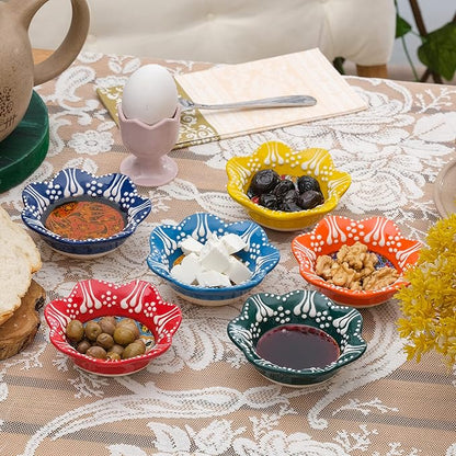 BCS Ceramic Pinch Bowls Set of 6, Small Multicolor Handmade Decorative Serving Dishes - Cooking Prep & Charcuterie Board Bowls, Soy Sauce Dish (3.2'' - 3 oz)
