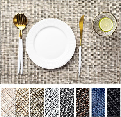 LEXMORE Placemat Set of 4 Vinyl/Plastic Woven Place Mats for Kitchen Table Indoor/Outdoor Washable Placemat Wipeable Dining Table Mats(Caramel)