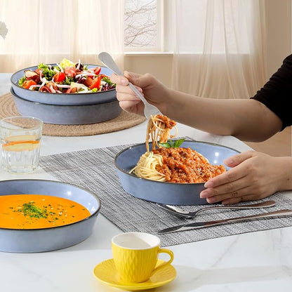 LIANYU Stoneware Pasta Bowls, 34oz Large Salad Plate Bowls Set of 4 | 8.7’’ - Image 4
