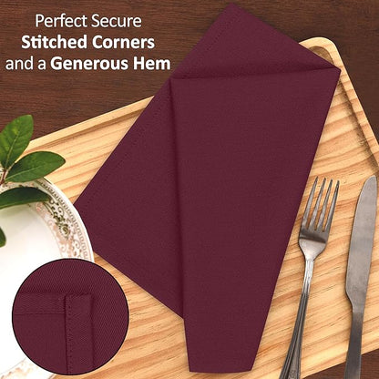 Ruvanti Cloth Napkins Set of 12, 18x18 Inches Napkins Cloth Washable, Soft, Durable, Absorbent, Cotton Blend. Table Dinner Napkins Cloth for Hotel, Weddings, Dinner, Christmas Parties - Burgundy