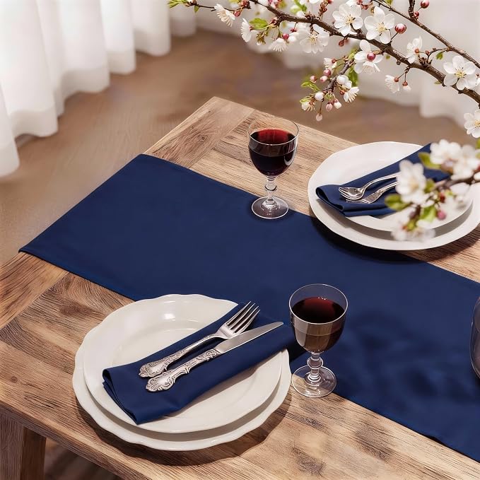 FOLINS&HOME Navy Blue Waterproof Decorative Table Runner 72 Inches Long | - Image 2