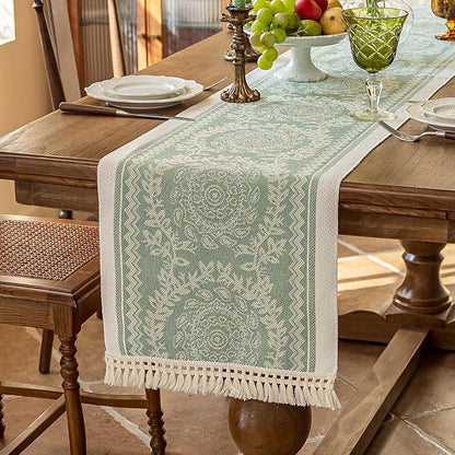 14x72 Medallion Table Runner Waterproof Rustic Farmhouse Macrame | Tired of a by UWWGKK