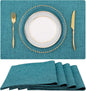 homing Cotton Linen Placemats Set of 4, Cloth Washable Farmhouse Dining Table Mats for Indoors & Outdoors, Easy to Clean, Teal, 13 x 19 Inch