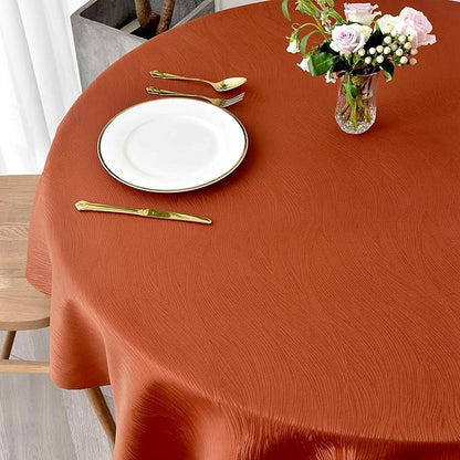 maxmill Jacquard Round Table Cloth Swirl Design Waterproof Antiwrinkle Heavy Weight Soft Tablecloths for Fall Harvest Thanksgiving Dinner Circular Table Cover Dinning Tabletop, Round 70 Inch Rust