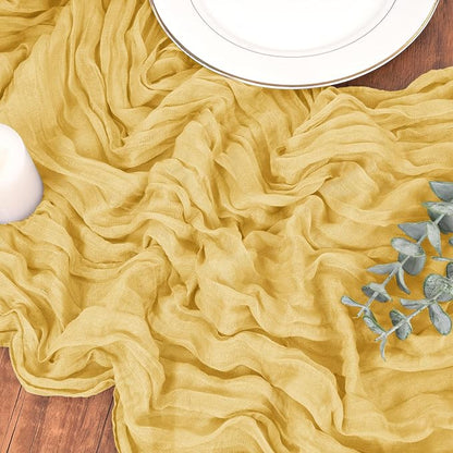 Pesonlook Cheesecloth Table Runner Gold, 10 Pack 17.7x108 inch, Long | Rustic - Image 9