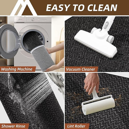 COSY HOMEER Kitchen Rugs and Mats 2PCS Non Slip Kitchen Mats for Floor Washable Stain Resistant Kitchen Runner Rug Sets Absorbent Kitchen Floor Mat 20"x32"+20"x48",Black