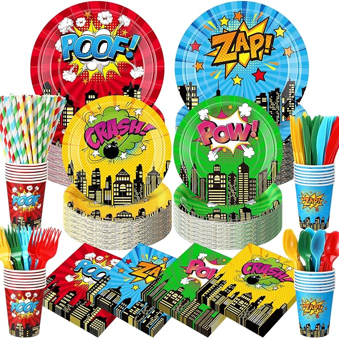 450 Pcs Hero Theme Tableware Set Decorations, Hero Action Themed Disposable by Unknown