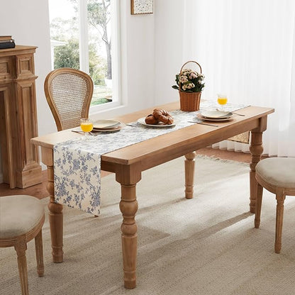 French Pastoral Farmhouse Table Runners, 13x108 Inch Blue | 100% Organic Cotton - Image 3