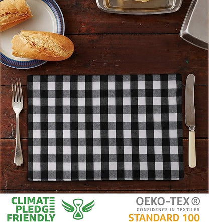 Urban VillaPlacemats for DiningTable 100% CottonPlacemats 14''x20''Over Sized Tablemats Set of 6 Placemats Black/White BuffaloCheckTablemats for Family DinnersWedding PartiesPlacemats
