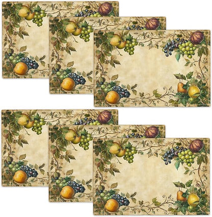 Fruit Placemats Set of 6, Fruits Grape Table Mats, Washable Place Mats for Home Party Indoor Kitchen Dining Table Decoration 12x18 Inch