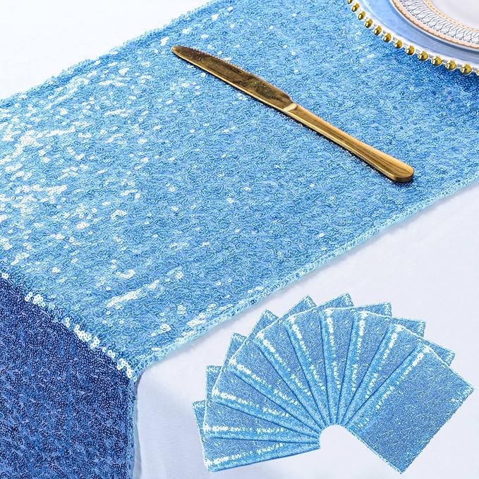 ShiDianYi Sequin Table Runners 10PCs 12x72 Baby Blue Glitter Table Cover by ShiDianYi