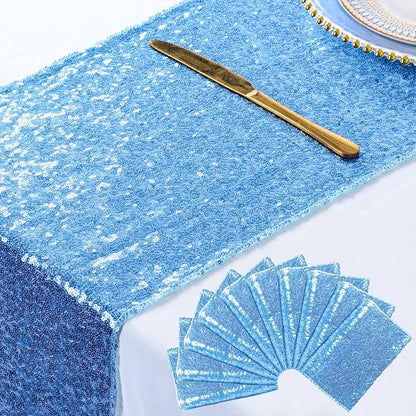 ShiDianYi Sequin Table Runners 10PCs 12x72 Baby Blue Glitter Table Cover by ShiDianYi