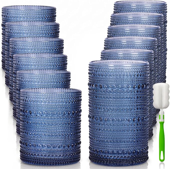Hobnail Drinking Glasses Set of 12 Kitchen Glass Cups Glassware by Unknown