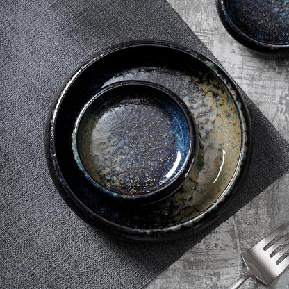 Uaral Soy Sauce Dishes Sushi Dipping Bowl Pinch Bowl Stoneware Small Serving Dish Set 3.75 Inch(4.5 oz,Nebula Blue)