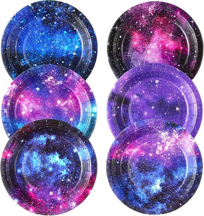 60 Pcs 7 Inch Space Galaxy Paper Plates Outer Space Theme Birthday Party Supplies Starry Night Solar System Planet Party Decorations for Girls Boys Birthday Baby Shower