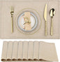 SLKQG Beige Linen Placemats Set of 8, Heat Resistant & Machine Washable Double-Layered Cloth Placemats for Dining Table, Indoor/Outdoor Use, Wrinkle-Free and Non-Slip Kitchen Table Mats (8, Beige)