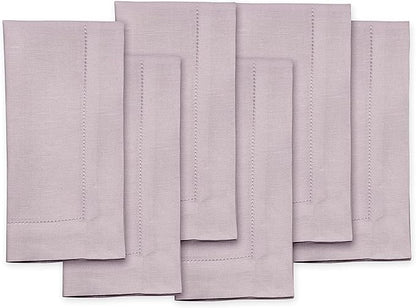 Solino Home Linen Napkins Set of 6 - Classic Hemstitch 100% Pure Linen Lilac Dinner Napkins Cloth 20 x 20 Inch for Valentines, Spring, Easter - Handcrafted and Machine Washable