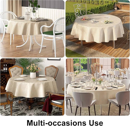 Smiry Round Table Cloth, Waterproof Heavy Duty Vinyl Tablecloths, Wipeable Washable Table Cover for Kitchen and Dining Room (Beige, 70" Round)