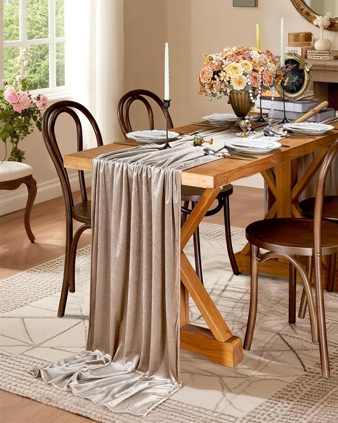 Cream Velvet Table Runner 29 x 120 Inch Soft Velvet Fabric Runners | 10ft Long - Image 2