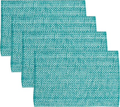 Sweet Home Collection 100% Cotton Placemats for Dining Room Rectangle Two Tone Woven Fabric 13" x 19" Soft Durable Table Mat Set, Set of 6, Turquoise