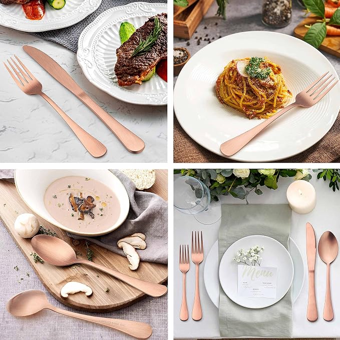 LIANYU 20 Piece Matte Copper Silverware Set, Stainless Steel Copper Flatware - Image 5