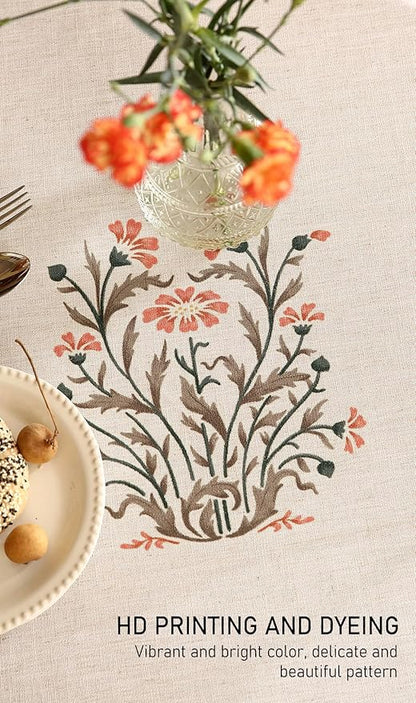 ISAENNE Floral Tablecloth for Round Tables,Linen Table Cloth with Double-Edged Lily Pattern,Heavy Durable Table Cover for Dining Thanksgiving Kitchen Decor Party Christmas,Diameter 55"