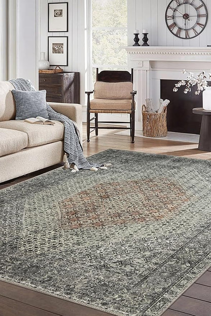 Keen Home Design 9x12 Rug - Machine Washable Area Rug with Non-Slip Backing, Ideal for Living Room, Dining Room, Bedroom - Vintage, Easy Clean, Durable, Low Pile - (9' x 12')