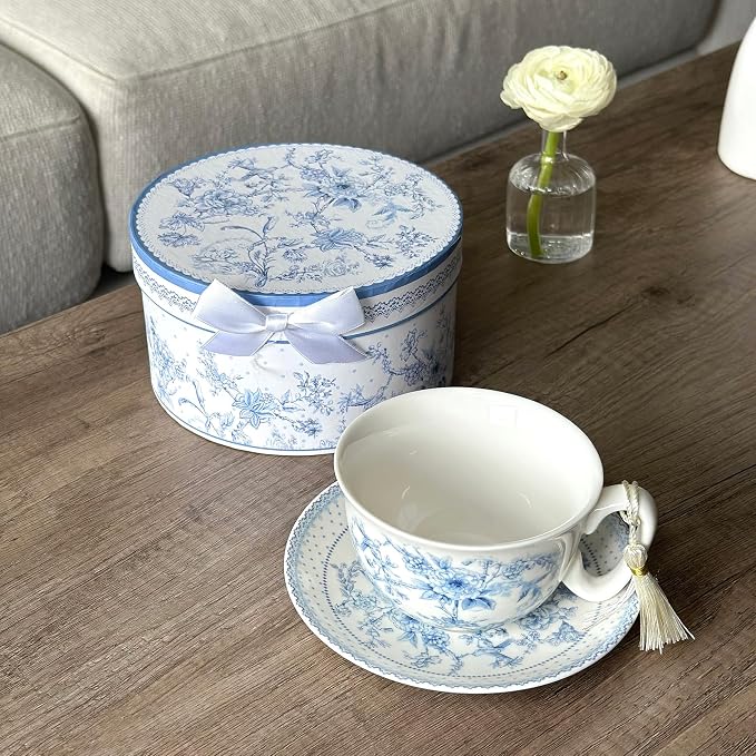 STP GOODS Blue Flowers Bone China Cup and Saucer Set in Gift Box - Image 3