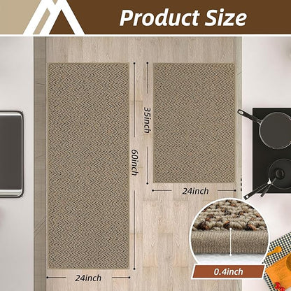 COSY HOMEER Kitchen Rugs Non Slip Washable 24"x36"+24"x60" Absorbent Kitchen Mats for Floor Stain Resistant Kitchen Runner Rug Sets of 2 Kitchen Floor Mats for Sink,Taupe