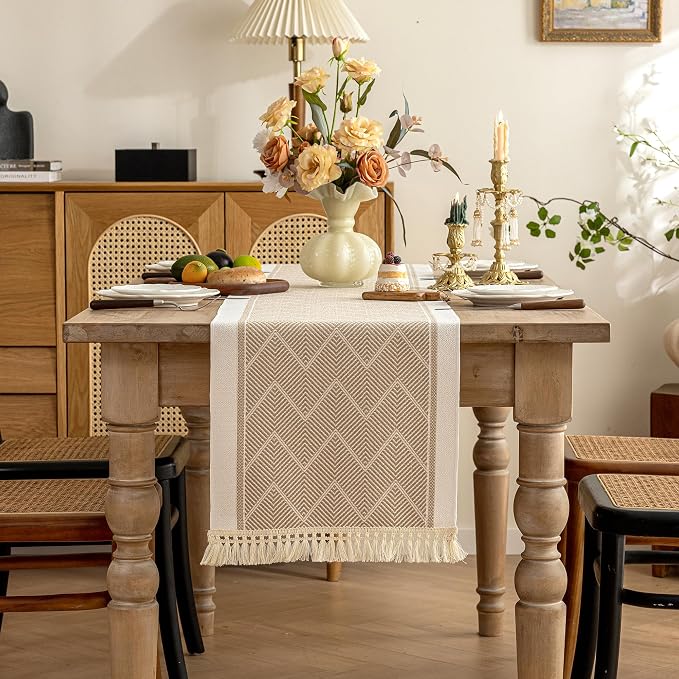 Coffee Geometric Linen Table Runner - Image 6