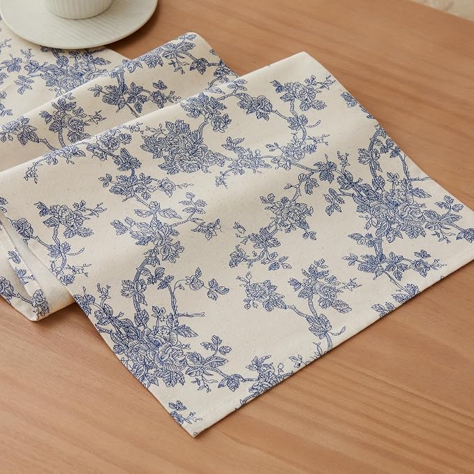 French Pastoral Farmhouse Table Runners, 13x36 Inch Blue | 100% Organic Cotton by Unknown