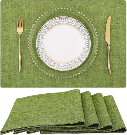 homing Cotton Linen Placemats Set of 4, Cloth Washable Farmhouse Dining Table Mats for Indoors & Outdoors, Easy to Clean, Grass Green, 13 x 19 Inch