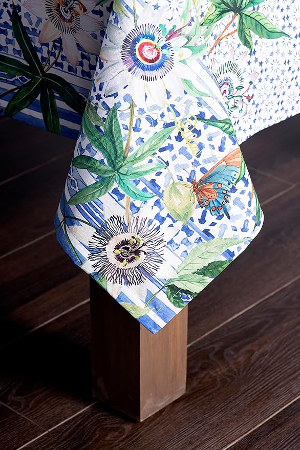 Maison d' Hermine Table Cloth Rectangle Table 100% Cotton 70 x 120 Inches Tablecloth Reusable Decorative for Dining Room Farmhouse Home Valentines Day Decorations Spring Summer - Passiflora