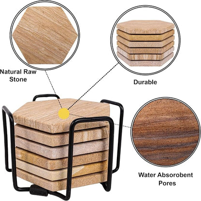 Sandstone Water Absorbent Hand Crafted Hexagon Coasters - Image 5