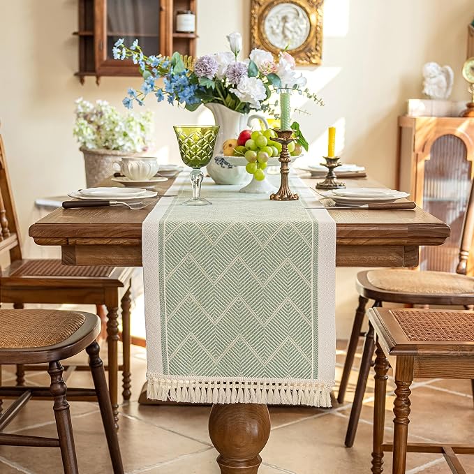 14x48 Geometric Table Runner Waterproof Boho Dresser Scarf Tassels | Need to - Image 6