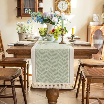 14x72 Geometric Table Runner Waterproof Boho Dresser Scarf Tassels | Tired of a - Image 6