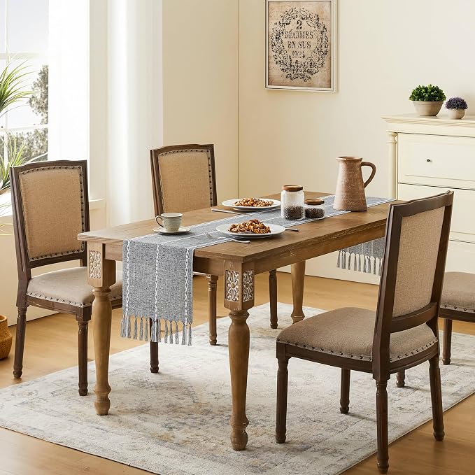 Hemstitched Farmhouse Table Runner, Charcoal 13x72 Inch, Cotton Linen Table - Image 3