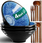 8-Inch 4 Sets Ceramic Ramen Bowl (16 Piece) - Japanese Porcelain Dishwasher Microwave Safe Salad Noodles Cereal Pasta Soup Large Bowls with Chopsticks Forks Spoons for Men Women Housewarming Gift