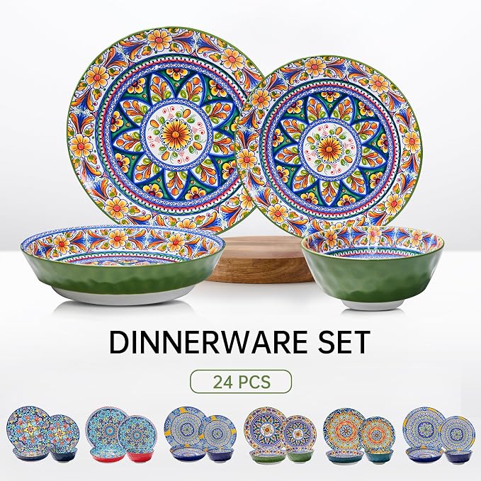 24 Pieces Dinnerware Sets, Ceramic Plates and Bowls Set, Microwave and - Image 3