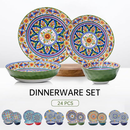 24 Pieces Dinnerware Sets, Ceramic Plates and Bowls Set, Microwave and - Image 3